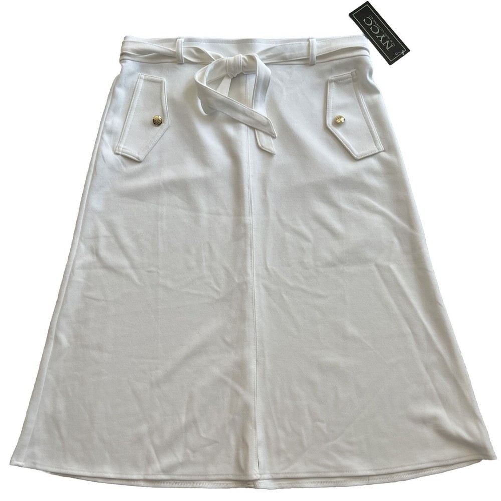 NYCC Size Small Women's Skirt Elastic Waist Midi Length Ruffled Bottom White NWT